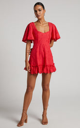 Fancy A Spritz Mini Dress - Square Neck Dress in Red